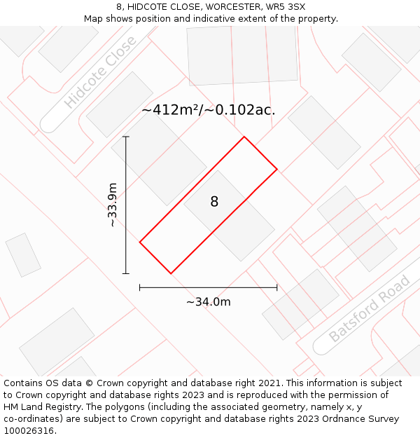 8, HIDCOTE CLOSE, WORCESTER, WR5 3SX: Plot and title map