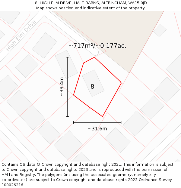 8, HIGH ELM DRIVE, HALE BARNS, ALTRINCHAM, WA15 0JD: Plot and title map