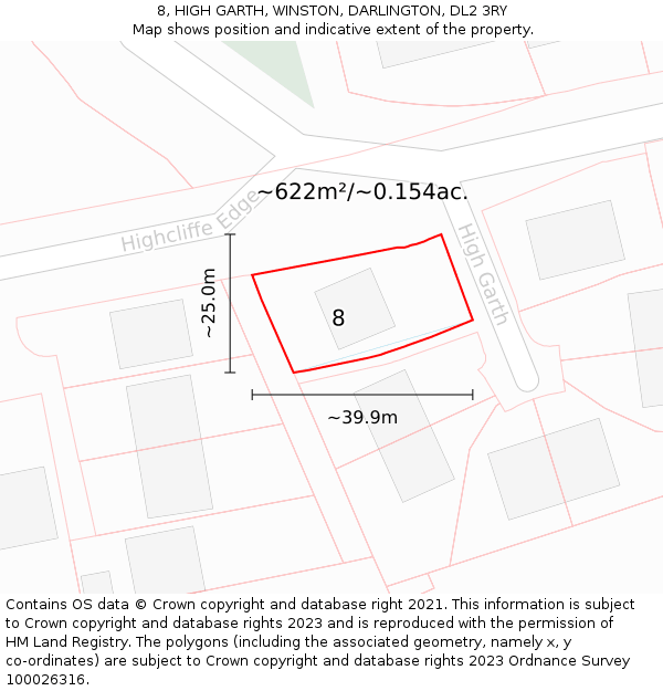 8, HIGH GARTH, WINSTON, DARLINGTON, DL2 3RY: Plot and title map