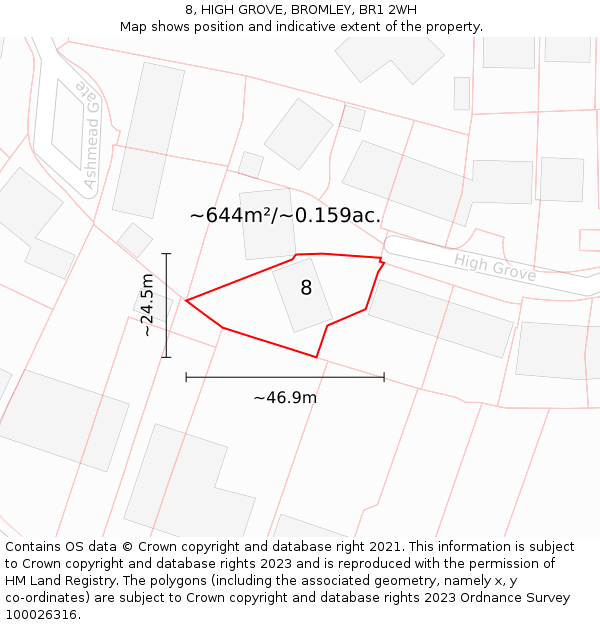 8, HIGH GROVE, BROMLEY, BR1 2WH: Plot and title map