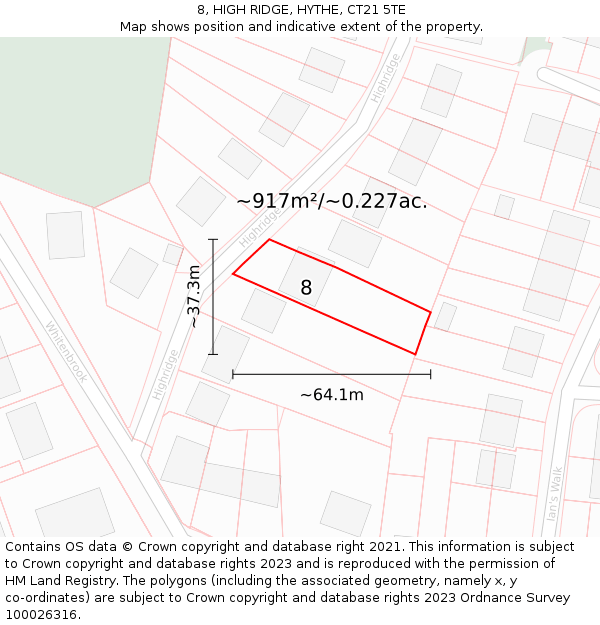 8, HIGH RIDGE, HYTHE, CT21 5TE: Plot and title map