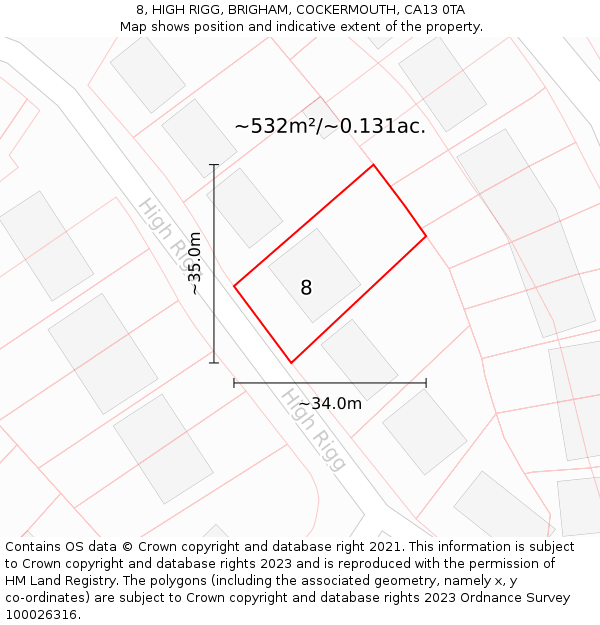 8, HIGH RIGG, BRIGHAM, COCKERMOUTH, CA13 0TA: Plot and title map