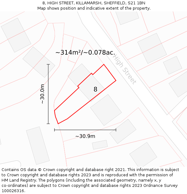 8, HIGH STREET, KILLAMARSH, SHEFFIELD, S21 1BN: Plot and title map