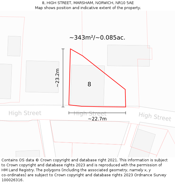 8, HIGH STREET, MARSHAM, NORWICH, NR10 5AE: Plot and title map