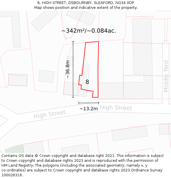 8, HIGH STREET, OSBOURNBY, SLEAFORD, NG34 0DP: Plot and title map