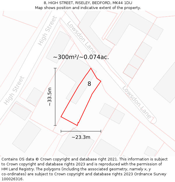 8, HIGH STREET, RISELEY, BEDFORD, MK44 1DU: Plot and title map