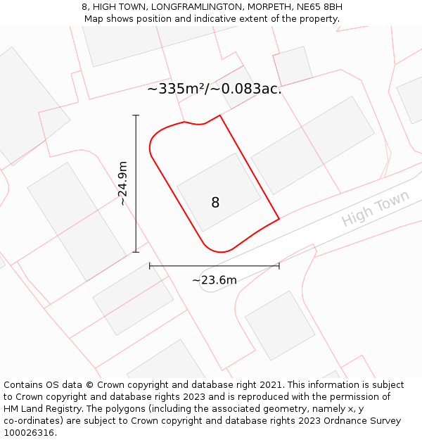 8, HIGH TOWN, LONGFRAMLINGTON, MORPETH, NE65 8BH: Plot and title map