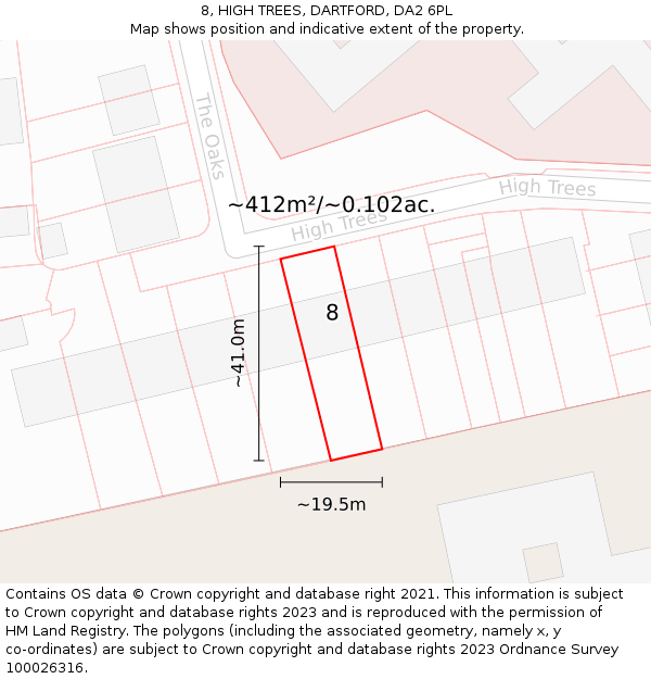 8, HIGH TREES, DARTFORD, DA2 6PL: Plot and title map