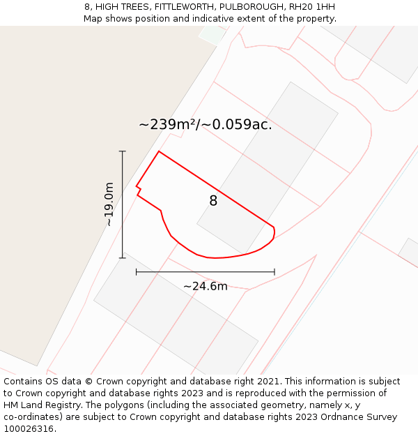 8, HIGH TREES, FITTLEWORTH, PULBOROUGH, RH20 1HH: Plot and title map