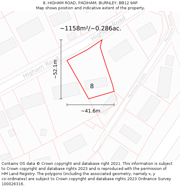 8, HIGHAM ROAD, PADIHAM, BURNLEY, BB12 9AP: Plot and title map
