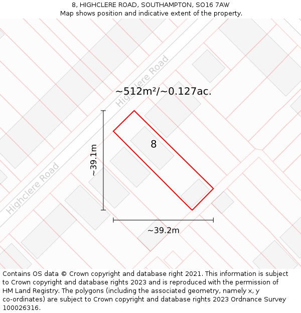 8, HIGHCLERE ROAD, SOUTHAMPTON, SO16 7AW: Plot and title map
