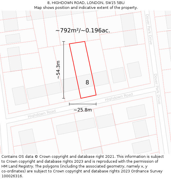 8, HIGHDOWN ROAD, LONDON, SW15 5BU: Plot and title map
