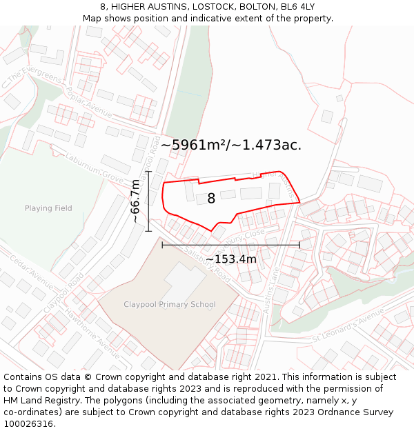 8, HIGHER AUSTINS, LOSTOCK, BOLTON, BL6 4LY: Plot and title map