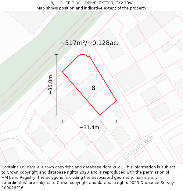 8, HIGHER BIRCH DRIVE, EXETER, EX2 7RW: Plot and title map