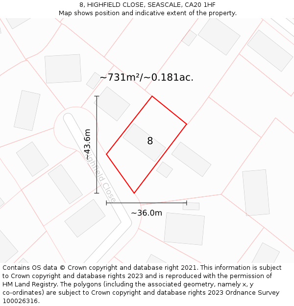 8, HIGHFIELD CLOSE, SEASCALE, CA20 1HF: Plot and title map