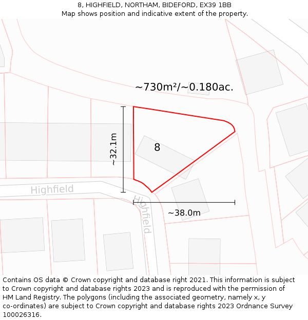 8, HIGHFIELD, NORTHAM, BIDEFORD, EX39 1BB: Plot and title map