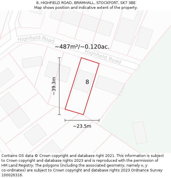 8, HIGHFIELD ROAD, BRAMHALL, STOCKPORT, SK7 3BE: Plot and title map