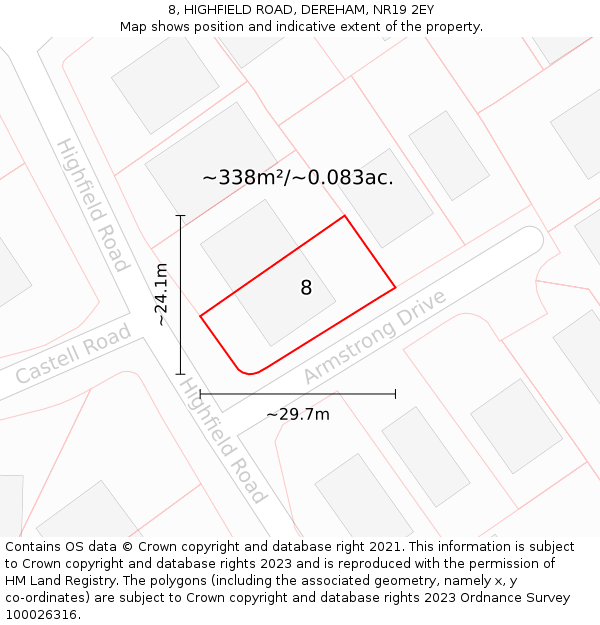 8, HIGHFIELD ROAD, DEREHAM, NR19 2EY: Plot and title map