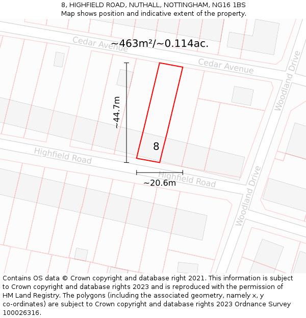 8, HIGHFIELD ROAD, NUTHALL, NOTTINGHAM, NG16 1BS: Plot and title map