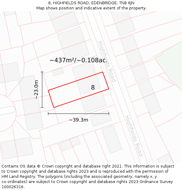 8, HIGHFIELDS ROAD, EDENBRIDGE, TN8 6JN: Plot and title map