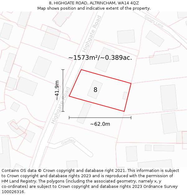 8, HIGHGATE ROAD, ALTRINCHAM, WA14 4QZ: Plot and title map