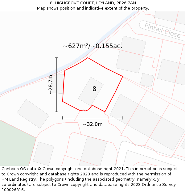 8, HIGHGROVE COURT, LEYLAND, PR26 7AN: Plot and title map