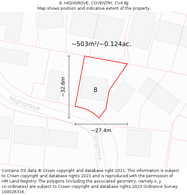 8, HIGHGROVE, COVENTRY, CV4 8JJ: Plot and title map
