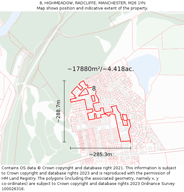 8, HIGHMEADOW, RADCLIFFE, MANCHESTER, M26 1YN: Plot and title map