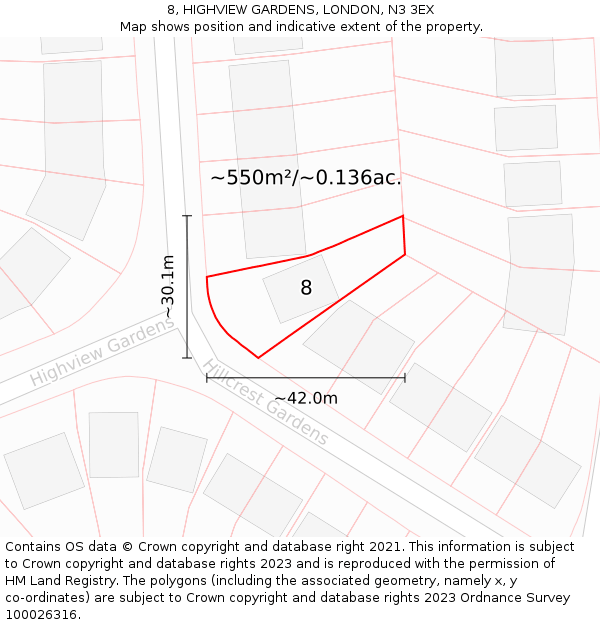8, HIGHVIEW GARDENS, LONDON, N3 3EX: Plot and title map