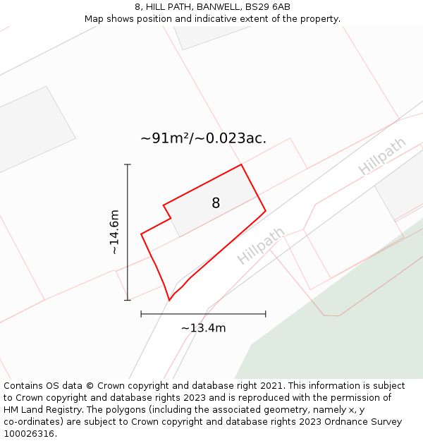 8, HILL PATH, BANWELL, BS29 6AB: Plot and title map