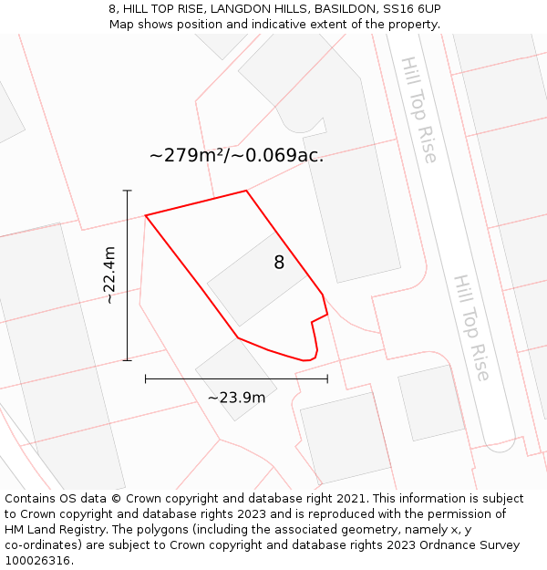 8, HILL TOP RISE, LANGDON HILLS, BASILDON, SS16 6UP: Plot and title map