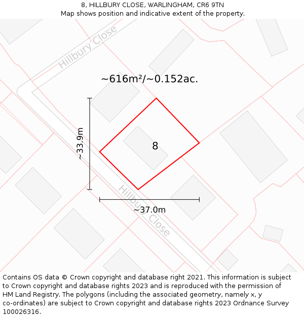 8, HILLBURY CLOSE, WARLINGHAM, CR6 9TN: Plot and title map