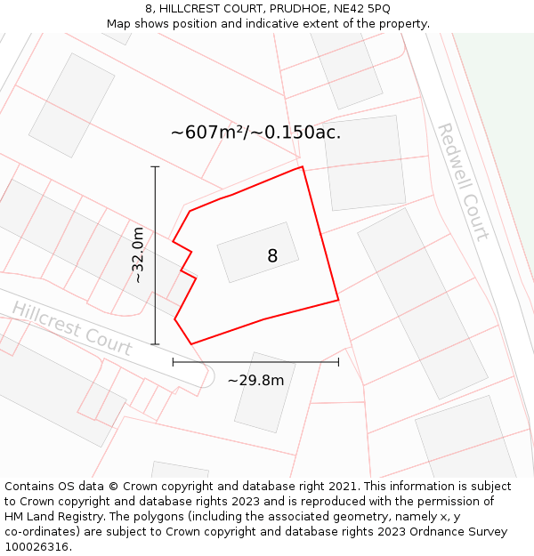 8, HILLCREST COURT, PRUDHOE, NE42 5PQ: Plot and title map