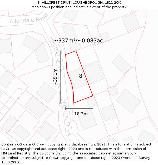 8, HILLCREST DRIVE, LOUGHBOROUGH, LE11 2GX: Plot and title map