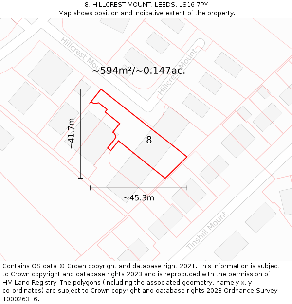 8, HILLCREST MOUNT, LEEDS, LS16 7PY: Plot and title map
