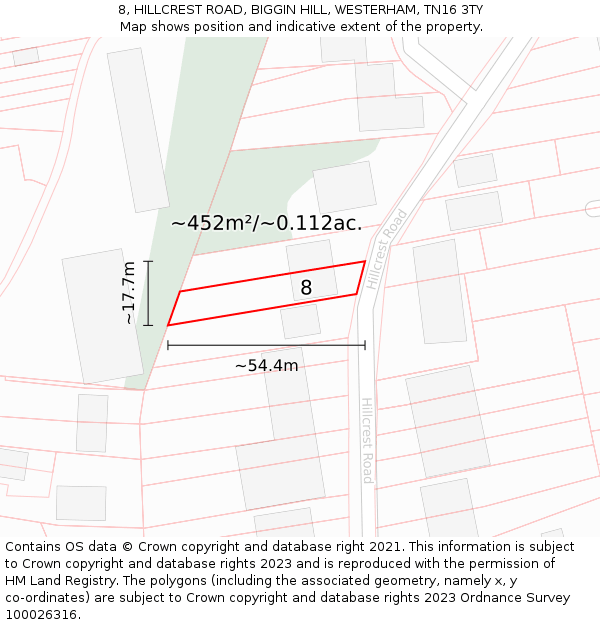 8, HILLCREST ROAD, BIGGIN HILL, WESTERHAM, TN16 3TY: Plot and title map