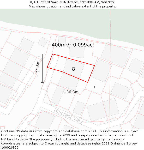 8, HILLCREST WAY, SUNNYSIDE, ROTHERHAM, S66 3ZX: Plot and title map