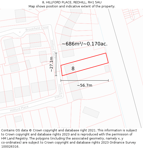 8, HILLFORD PLACE, REDHILL, RH1 5AU: Plot and title map
