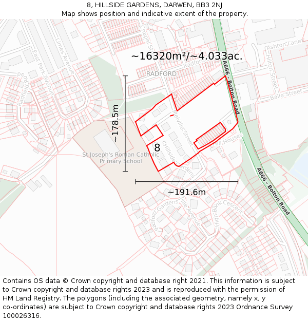 8, HILLSIDE GARDENS, DARWEN, BB3 2NJ: Plot and title map