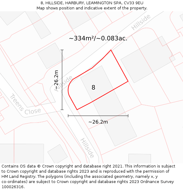 8, HILLSIDE, HARBURY, LEAMINGTON SPA, CV33 9EU: Plot and title map