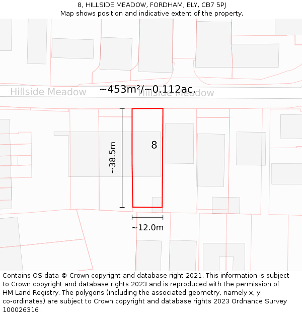 8, HILLSIDE MEADOW, FORDHAM, ELY, CB7 5PJ: Plot and title map