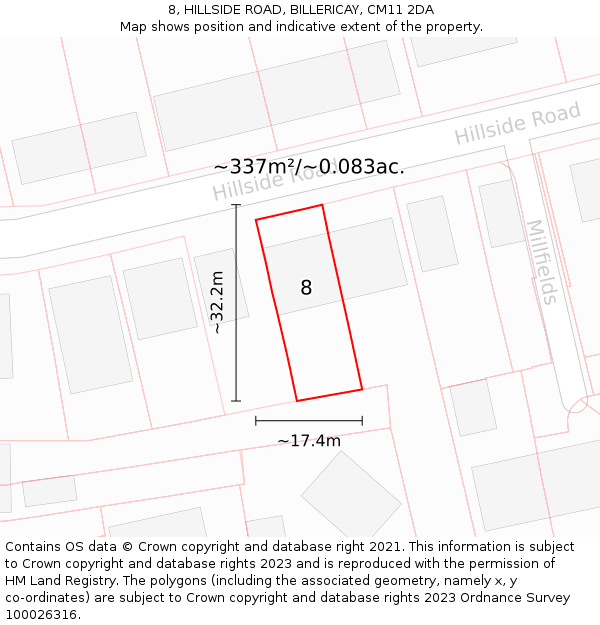 8, HILLSIDE ROAD, BILLERICAY, CM11 2DA: Plot and title map