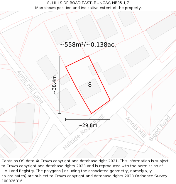 8, HILLSIDE ROAD EAST, BUNGAY, NR35 1JZ: Plot and title map