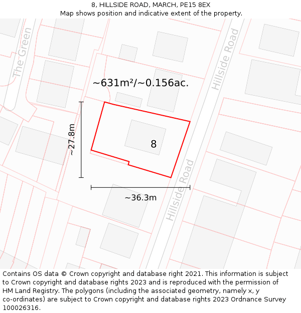 8, HILLSIDE ROAD, MARCH, PE15 8EX: Plot and title map