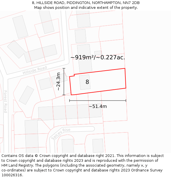 8, HILLSIDE ROAD, PIDDINGTON, NORTHAMPTON, NN7 2DB: Plot and title map