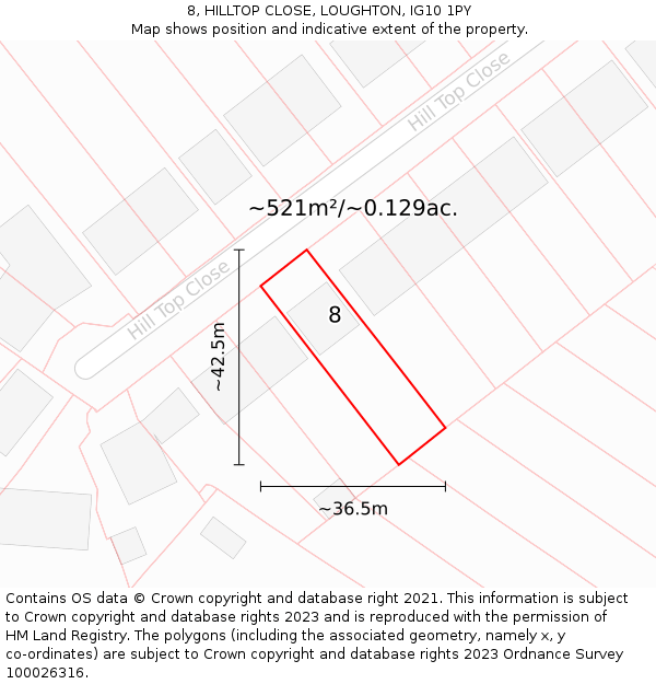 8, HILLTOP CLOSE, LOUGHTON, IG10 1PY: Plot and title map