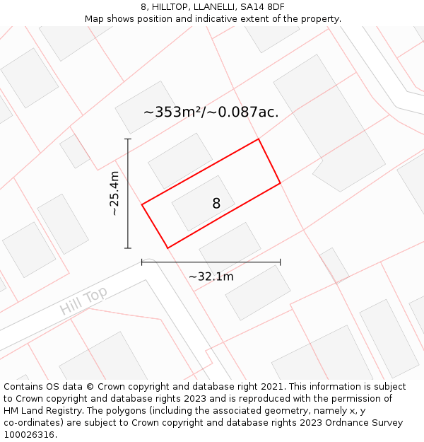 8, HILLTOP, LLANELLI, SA14 8DF: Plot and title map