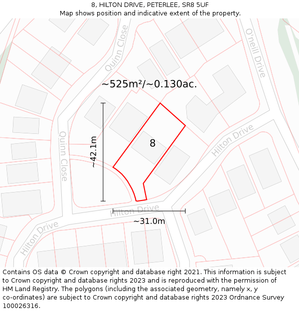 8, HILTON DRIVE, PETERLEE, SR8 5UF: Plot and title map