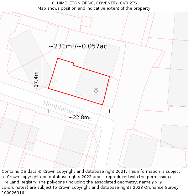 8, HIMBLETON DRIVE, COVENTRY, CV3 2TS: Plot and title map