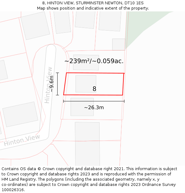 8, HINTON VIEW, STURMINSTER NEWTON, DT10 1ES: Plot and title map
